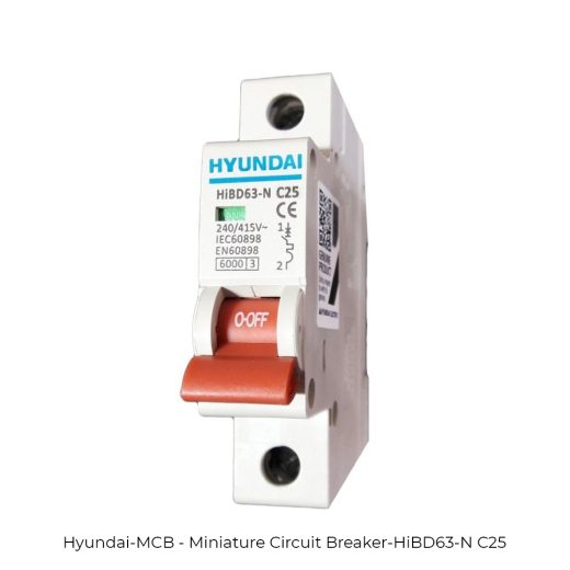 کلید مینیاتوری 25 آمپر هیوندای سری HiBD63-N تیپ C (کندکار)