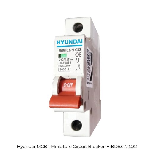 کلید مینیاتوری 32 آمپر هیوندای سری HiBD63-N تیپ C (کندکار)